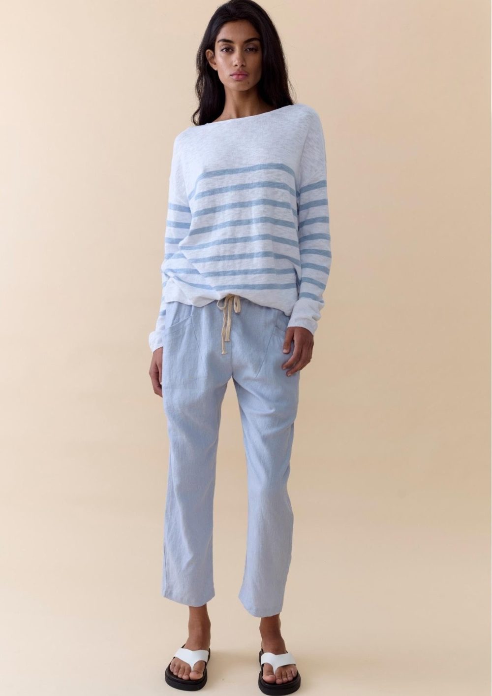 LITTLE LIES | BOBBIE TOP - SOFT BLUE / WHITE STRIPE