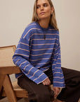 CERES LIFE | BEAU LONG SLEEVE SLOUCHY TEE - NAVY / PINK CLAY