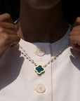 FAIRLEY | PEARL MALACHITE CLOVER NECKLACE