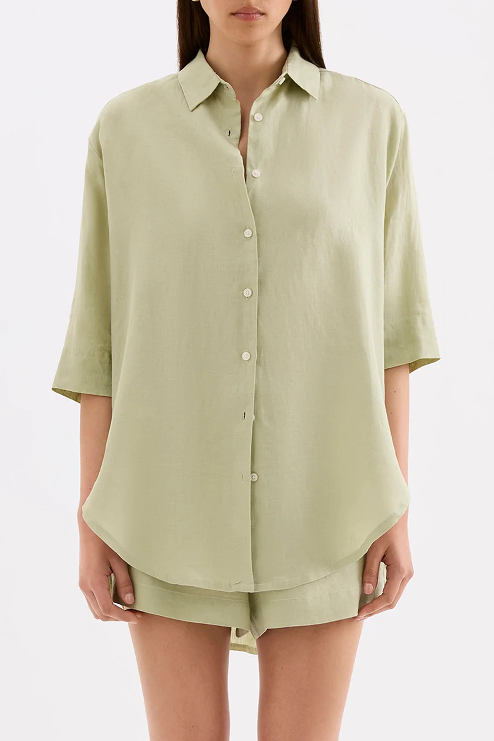 NUDE LUCY | LOUNGE LINEN LONGLINE SHIRT - DEW