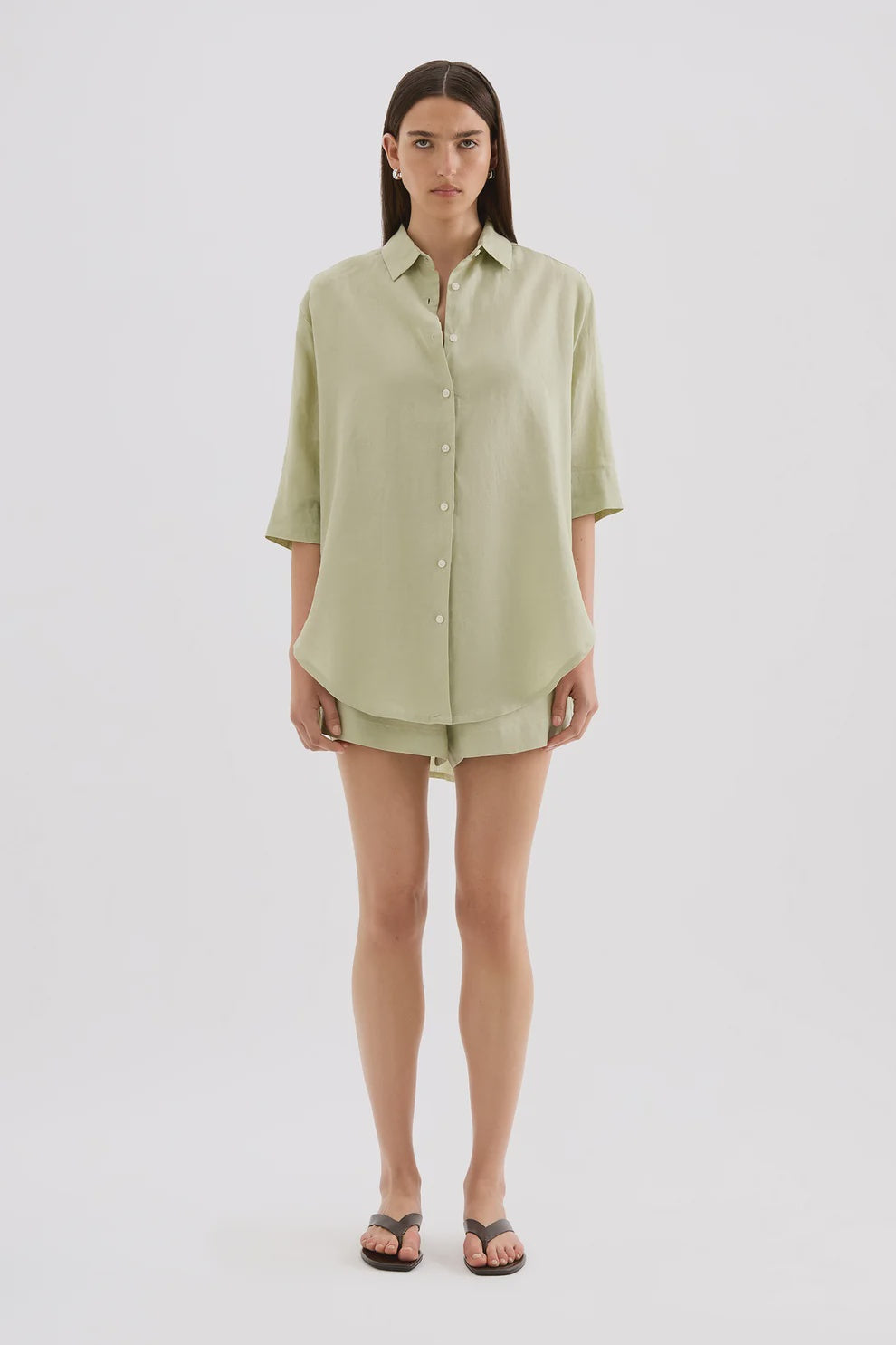 NUDE LUCY | LOUNGE LINEN LONGLINE SHIRT - DEW