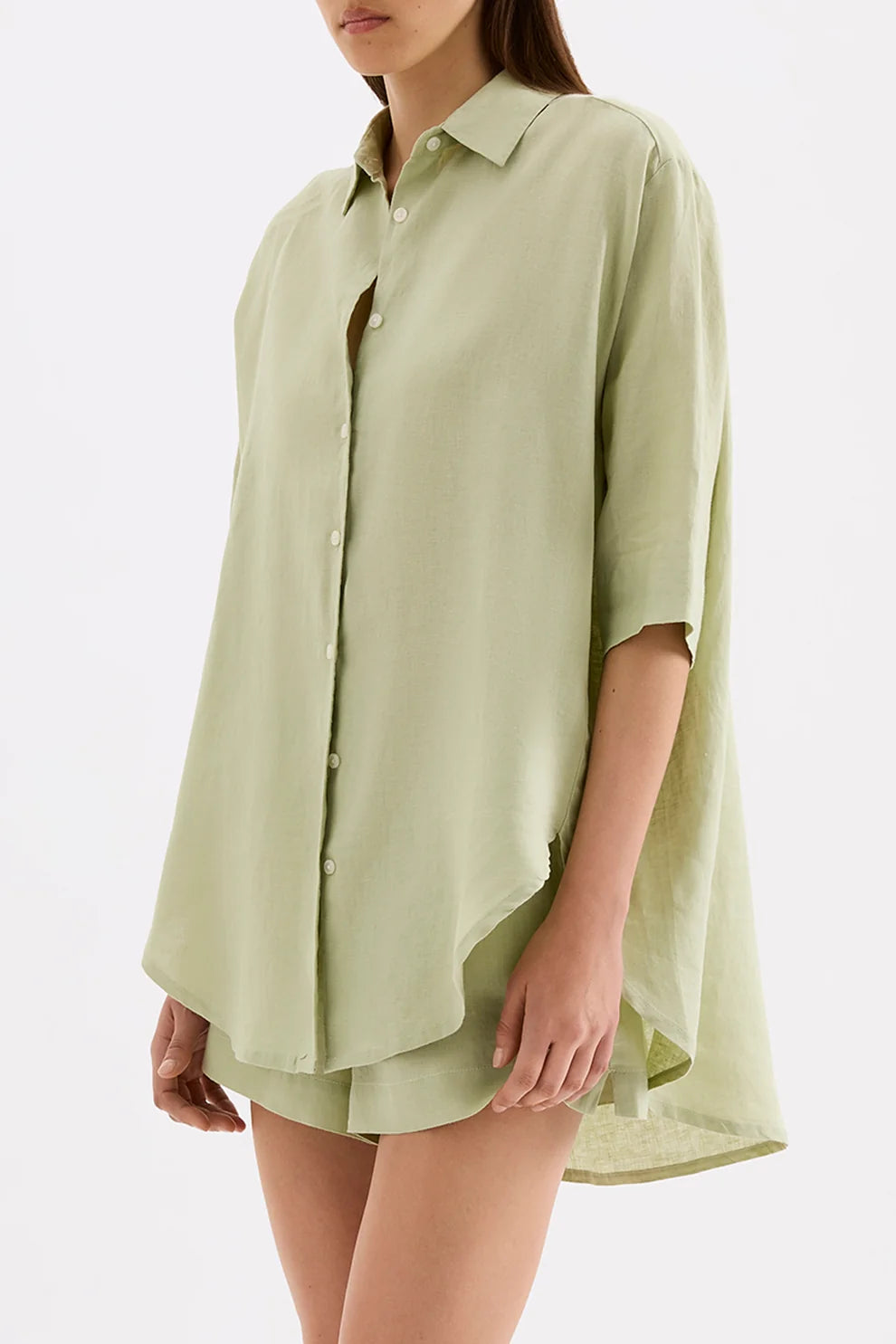 NUDE LUCY | LOUNGE LINEN LONGLINE SHIRT - DEW