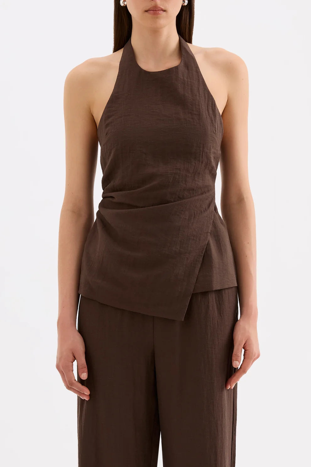 NUDE LUCY | JUNO HALTER TOP - CHOCOLATE