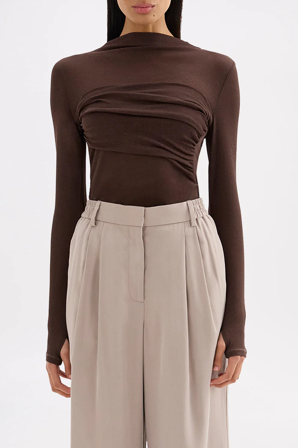 NUDE LUCY |  ASTER L/S MESH TOP - CHOCOLATE