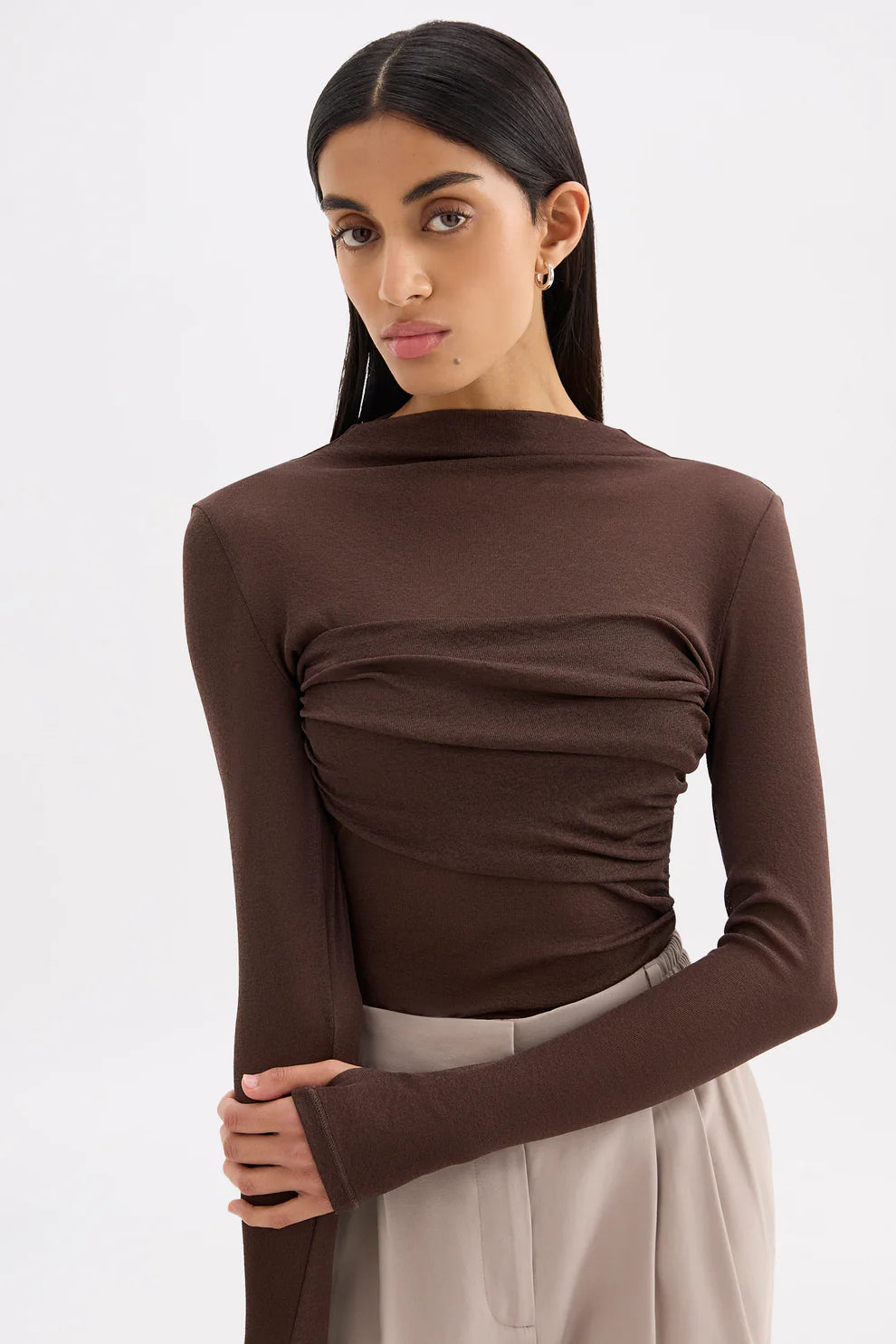 NUDE LUCY |  ASTER L/S MESH TOP - CHOCOLATE