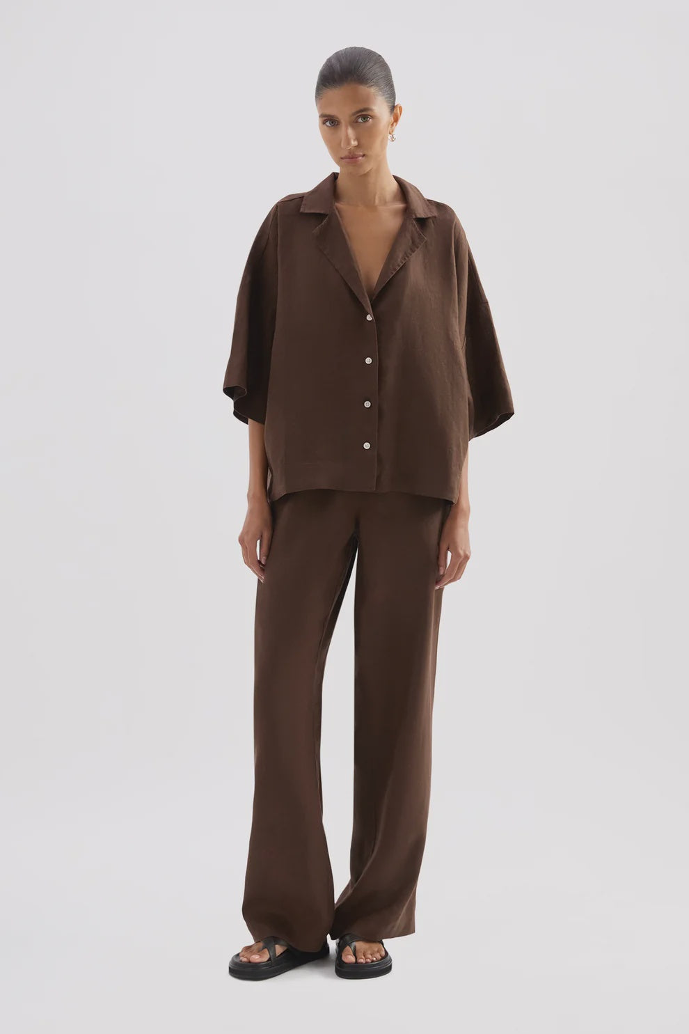 NUDE LUCY | LOUNGE LINEN PANT - CHOCOLATE