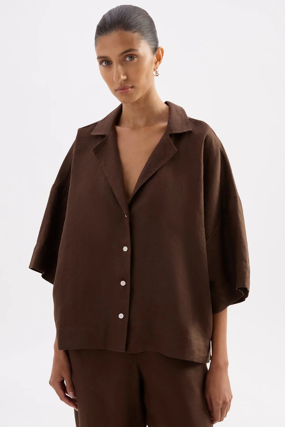 NUDE LUCY | LOUNGE LINEN SHIRT - CHOCOLATE