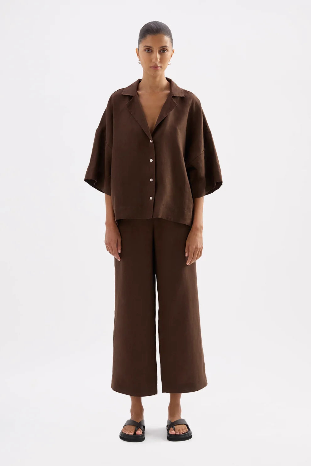 NUDE LUCY | LOUNGE LINEN SHIRT - CHOCOLATE
