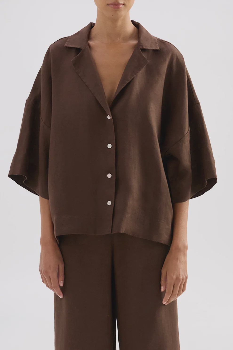 NUDE LUCY | LOUNGE LINEN SHIRT - CHOCOLATE