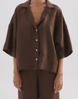 NUDE LUCY | LOUNGE LINEN SHIRT - CHOCOLATE