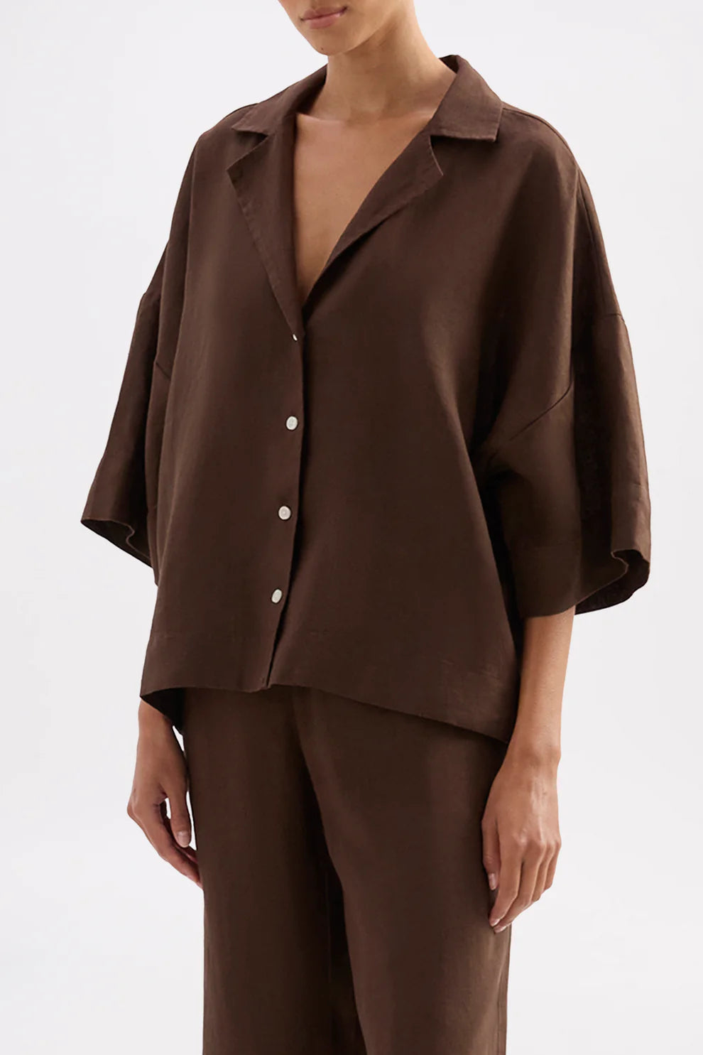 NUDE LUCY | LOUNGE LINEN SHIRT - CHOCOLATE