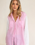 HUT | THE BOYFRIEND LINEN SHIRT - PINK A BOO SPLICE
