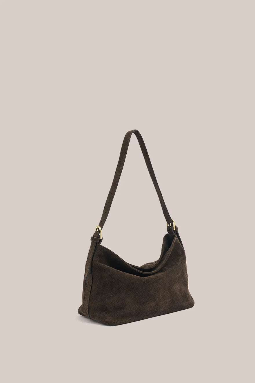 VESTIRSI | EDEN DARK CHOCOLATE SUEDE SHOULDER BAG