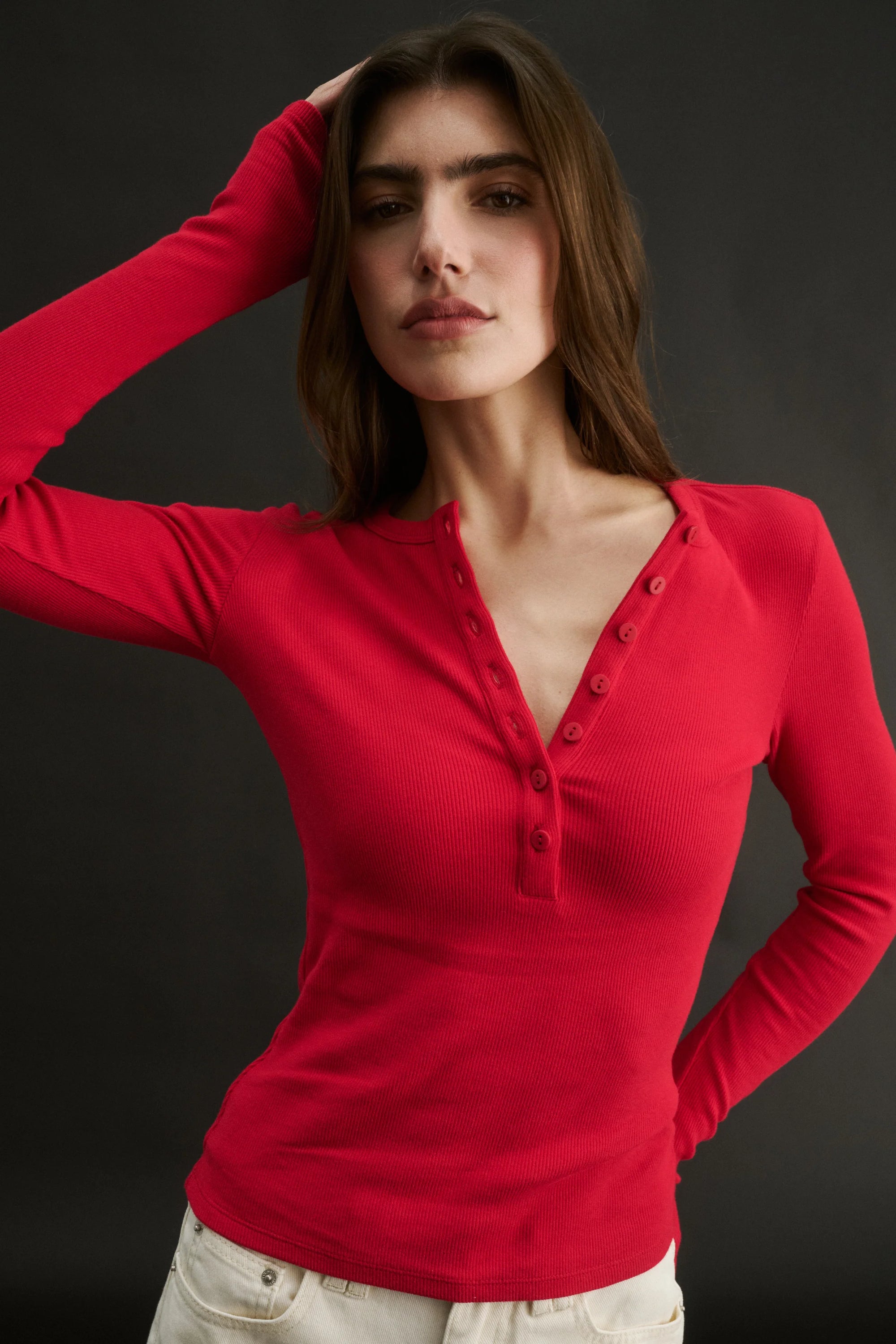 PRIMI | CARINA HENLEY L/S - RADIANT RED