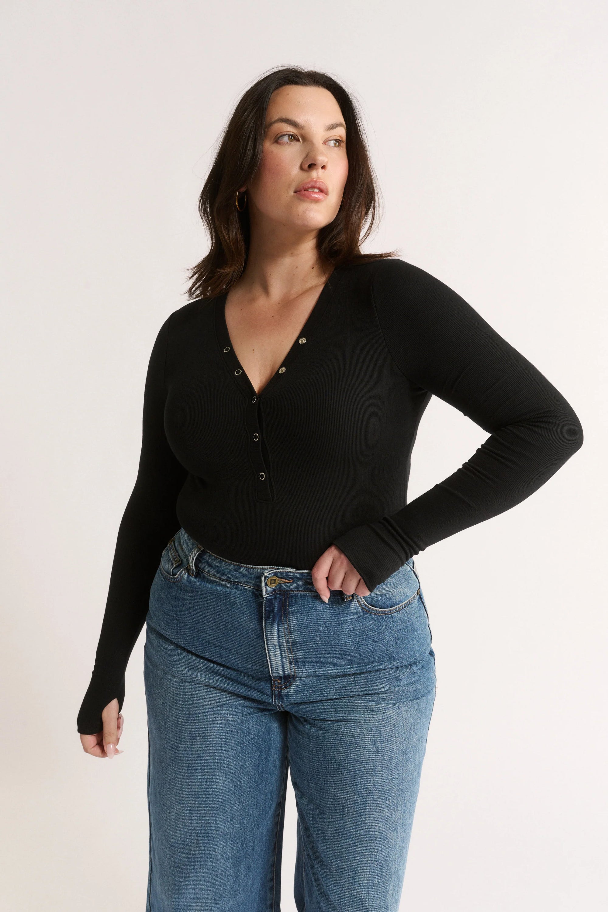 PRIMI | NOLA HENLEY L/S BODYSUIT - BLACK