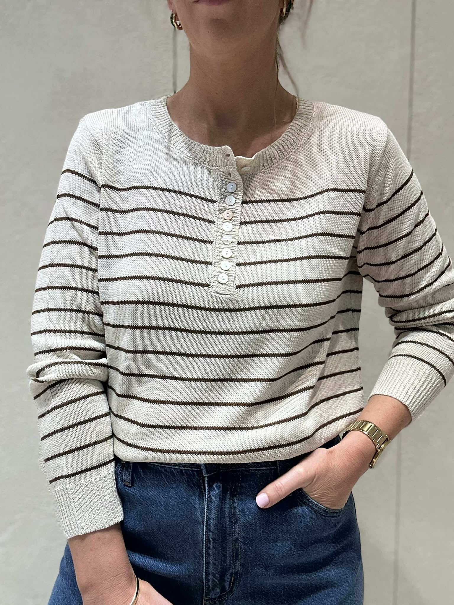 LITTLE LIES | GIA KNIT - CHOCOLATE STRIPE