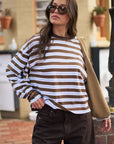 CERES LIFE | BEAU LONG SLEEVE SLOUCHY TEE - COCOA SKY BLUE STRIPE