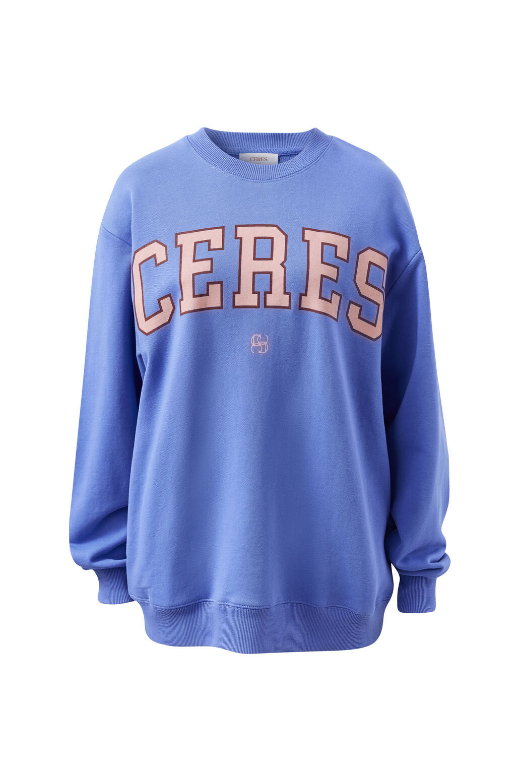 CERES LIFE | ISLA OVERSIZED SLOUCY CREW - VINTAGE BLUE / PINK CLAY
