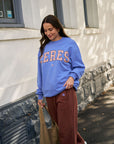 CERES LIFE | ISLA OVERSIZED SLOUCY CREW - VINTAGE BLUE / PINK CLAY