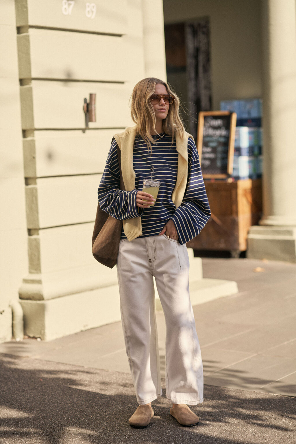 CERES LIFE | BEAU LONG SLEEVE SLOUCHY TEE - NAVY / MARSHMALLOW STRIPE