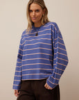 CERES LIFE | BEAU LONG SLEEVE SLOUCHY TEE - NAVY / PINK CLAY