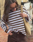 CERES LIFE | BEAU LONG SLEEVE SLOUCHY TEE - COCOA SKY BLUE STRIPE