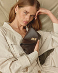 VESTIRSI | SLOANE MINI DARK CHOCOLATE LEATHER CROSSBODY CLUTCH