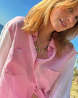 HUT | THE BOYFRIEND LINEN SHIRT - PINK A BOO SPLICE